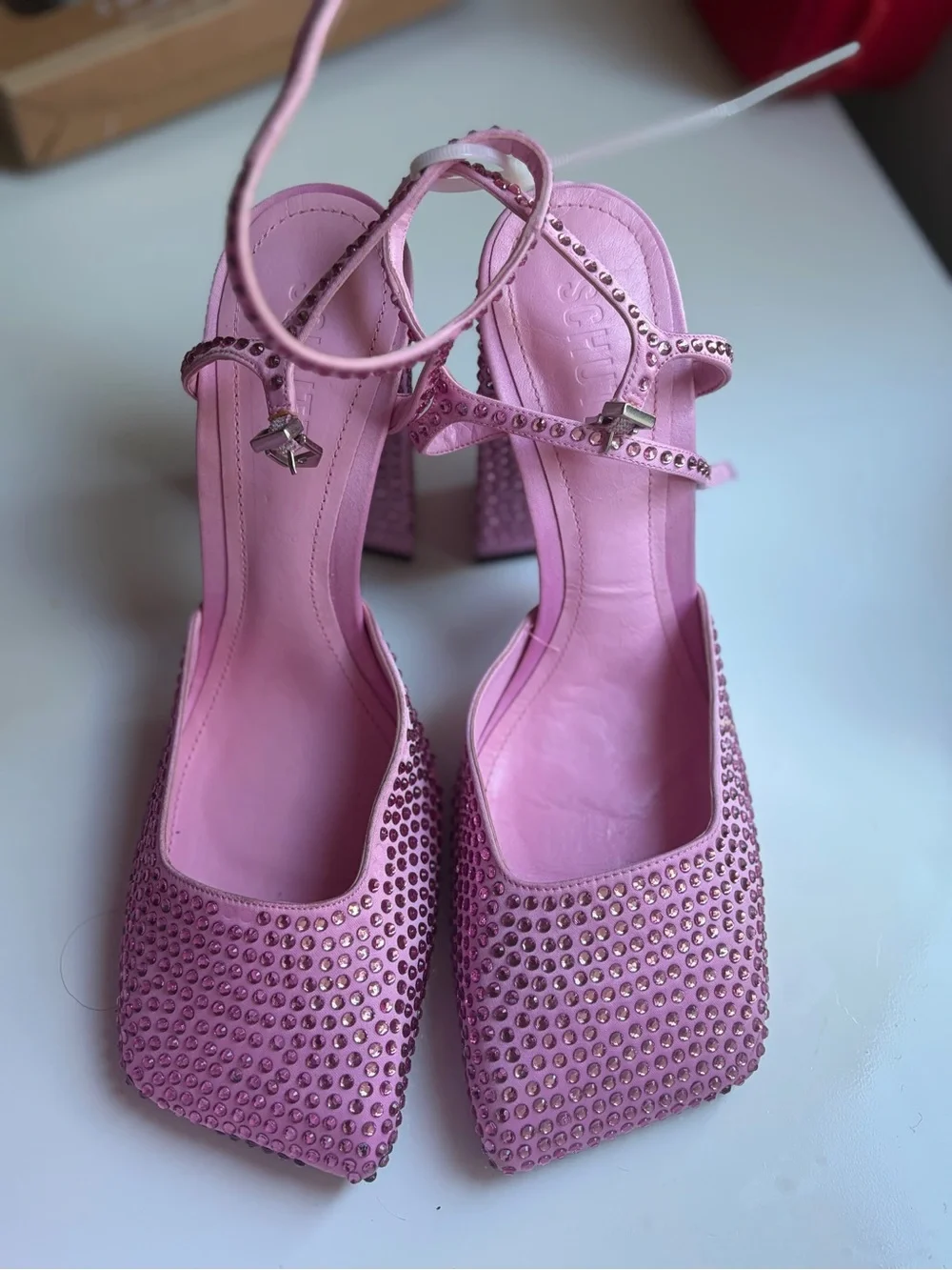 SCHUTZ Pink Studded Block Heel Sandals